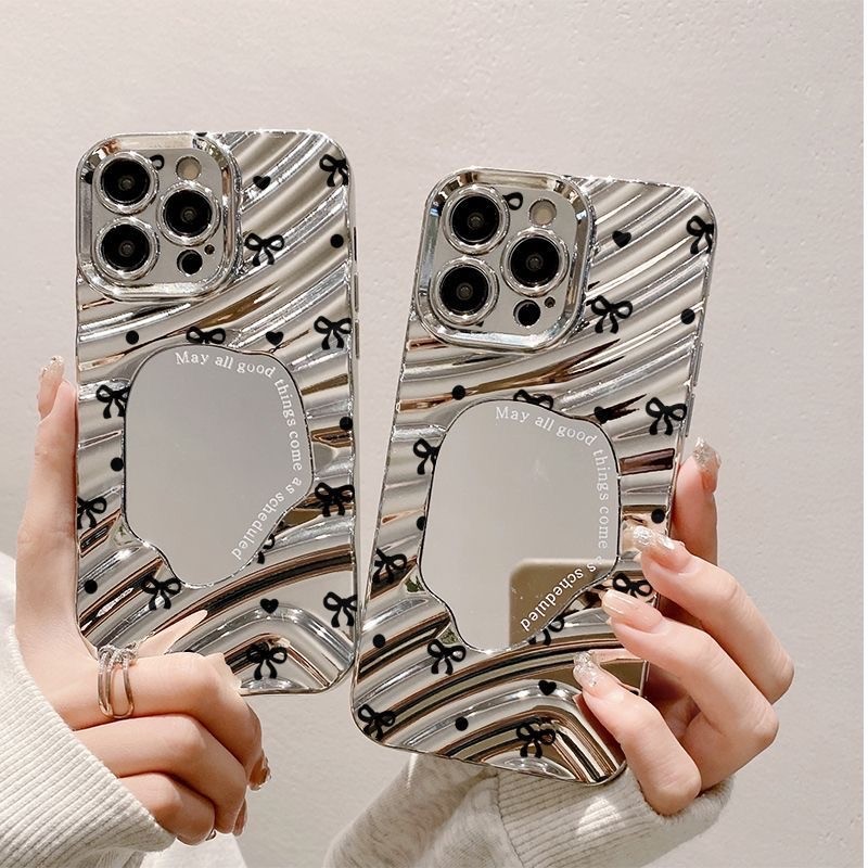 COD เคส OPPO A5 Pro A60 A3X A18 A79 A16 A17 A58 A54 A12 A57 A77S A38 A17K 5G เคสโทรศัพท์ลูกฟูกสีเงินพร้อมกระจกแต่งหน้า