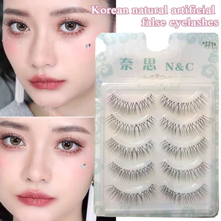 5 คู่ขนตาปลอมก้านโปร่งใส V-รูปมังงะตาธรรมชาติ Wispy สไตล์เกาหลี Lash Extension