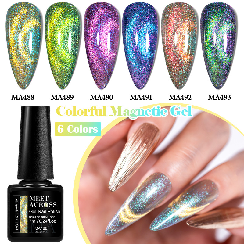 MEET ACROSS 7ml เจลแม่เหล็กสีสันสดใส Glitter Cat Eye Gel ยาทาเล็บผลยาวนานเล็บแต่งเล็บ