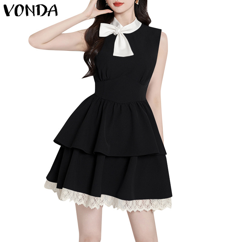 VONDA ชุดเดรสเค้กสองชั้นแขนกุดสำหรับผู้หญิง
