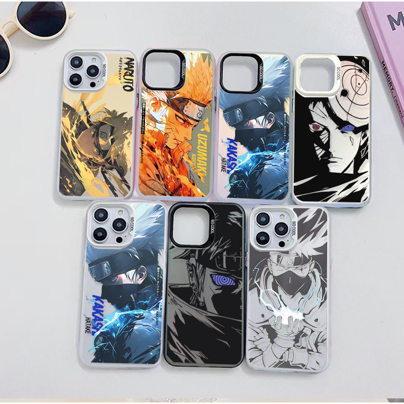 อะนิเมะนารูโตะเคสโทรศัพท์สําหรับiPhone 16E 15 16 Plus Pro X XR XS MaxปกUchiha Obito Hatake Kakashiแนวโน้มยี่ห้อCool Matteเลเซอร์IMD Hard
