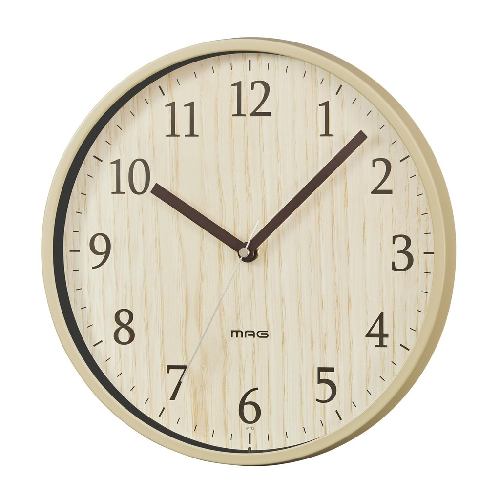 MAG Wall Clock Analog Cute Interior Silent Continuous Second Hand 25.0cm Wood Grain Natural Azusa W-