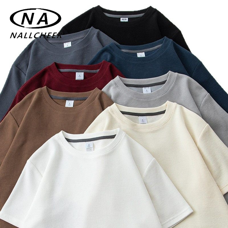 เสื้อยืดผู้ชาย ฤดูร้อนญี่ปุ่นคอกลมหลวมสบายๆสีทึบแขนสั้น