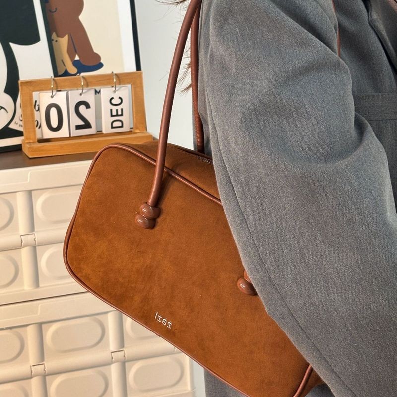 Deere Jack กระเป๋าสะพายสตรีเกรดสูง Frosted ความจุขนาดใหญ่ Vintage Suede Niche Boston Tote Bag