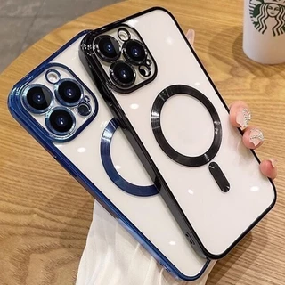 สําหรับ IPhone 11 15 16 Pro Max เคสไอโฟน 12 14 13 promax ชาร์จแบบไร้สายได้ เคสโทรศัพท์มือถือแบบนิ่ม ใส กันกระแทก หรูหรา