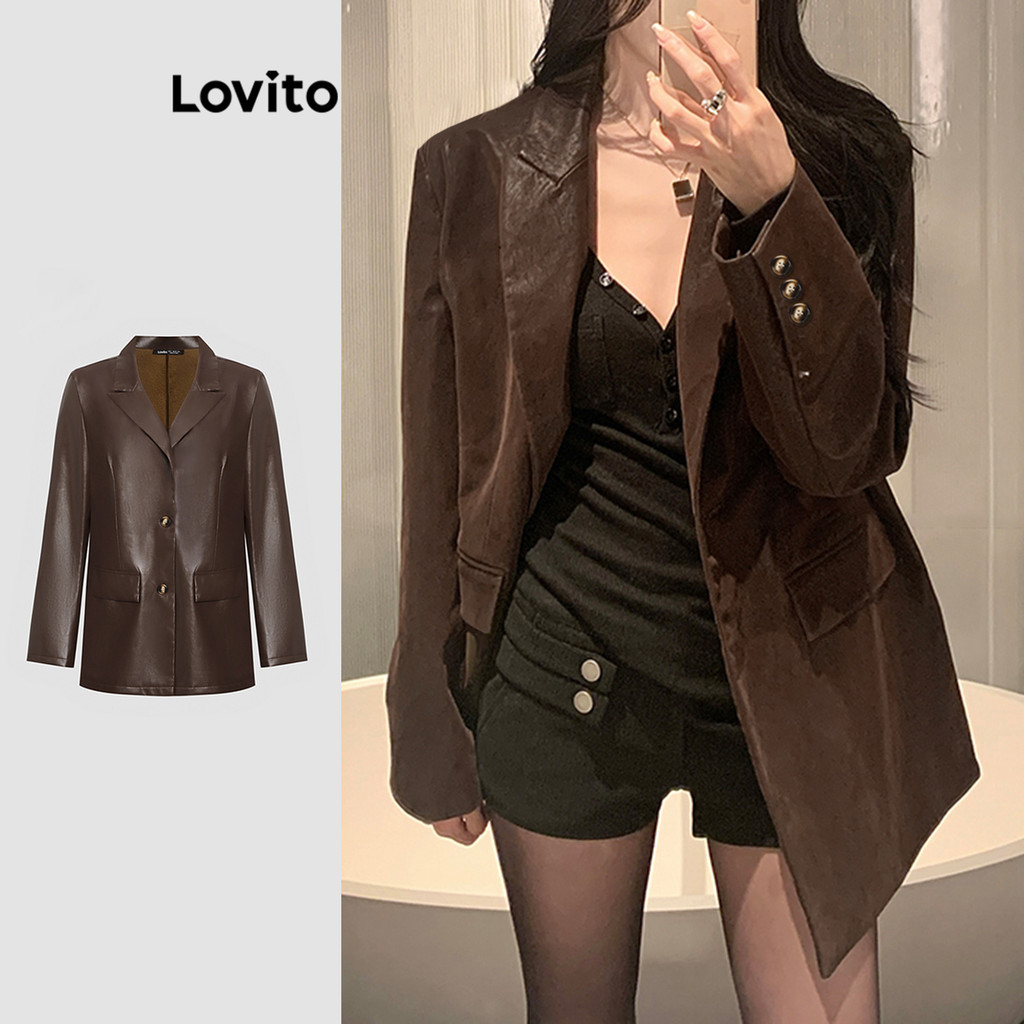 Lovito เสื้อคลุมทรงวินเทจแบบเรียบสำหรับผู้หญิง L114AD308
