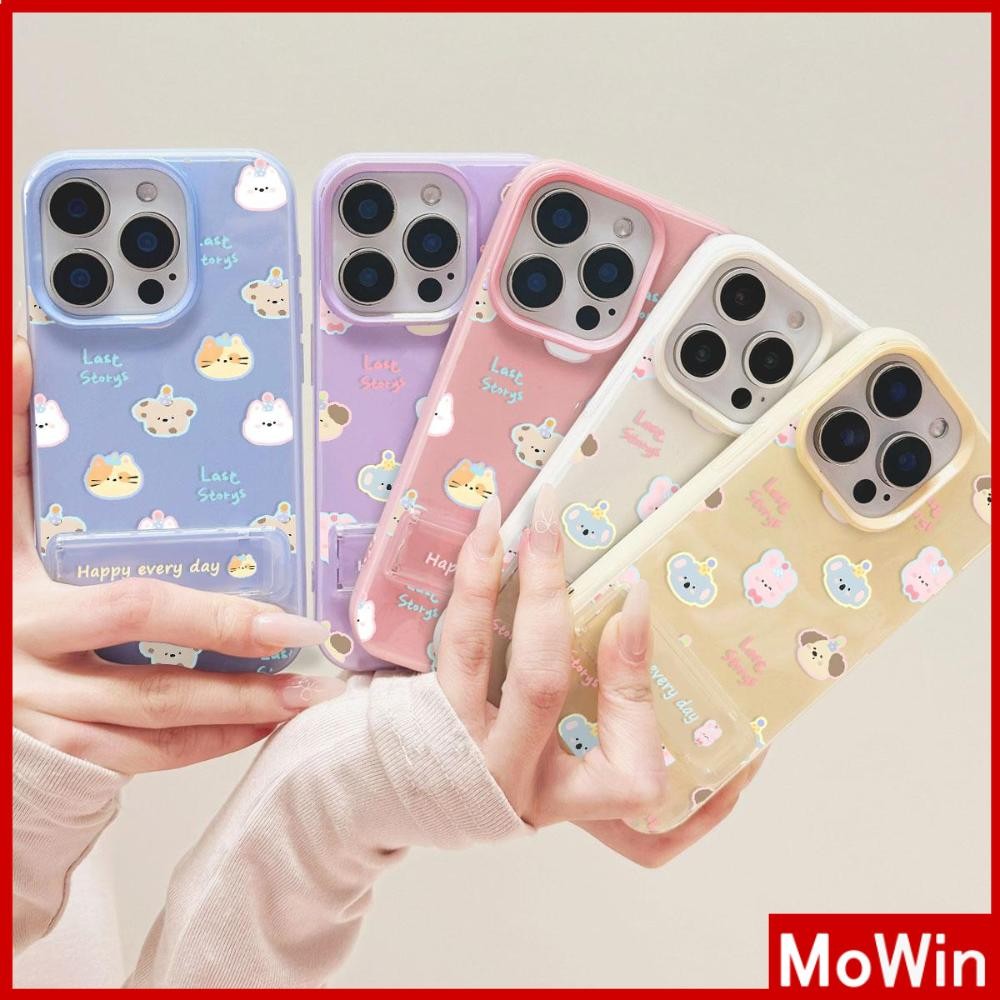 Movin - เคส TPU นิ่มเงาสำหรับ iPhone 16 Pro Max iPhone 13 11 พร้อมขาตั้งพับได้ การ์ตูนสัตว์น้อยน่ารักมีความสุข Compatible iPhone15 Pro max 14 13 12 Pro Max