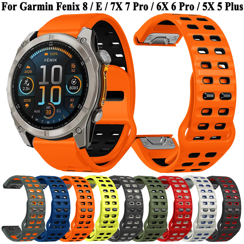 26/22 มม. เหมาะสําหรับ GARMIN Fenix8 Quick Release Buckle สายซิลิโคนสองสี Fenix8 E สายนาฬิกา
