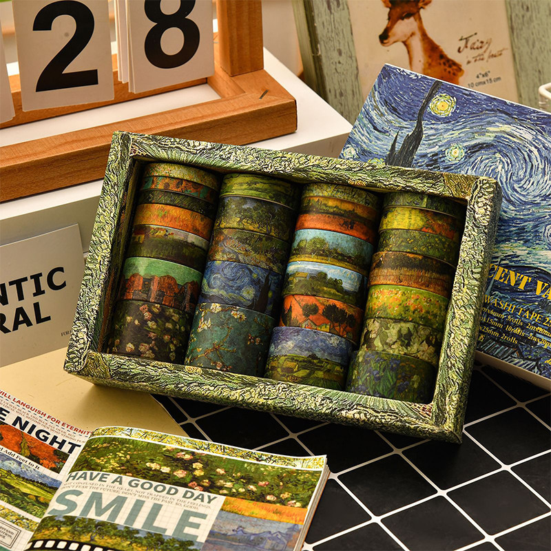 25 ม้วนชนิดบรรจุกล่อง Vincent Van Gogh Series สติกเกอร์เทปตกแต่ง DIY วัสดุ Washi เทป