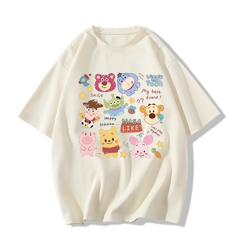 【จัดส่งตรงจากประเทศไทย】เสื้อยืดแขนสั้นคอกลมสไตล์เกาหลี ลายพิมพ์สัตว์น่ารัก ทรงหลวม เนื้อผ้านุ่มสบาย COD