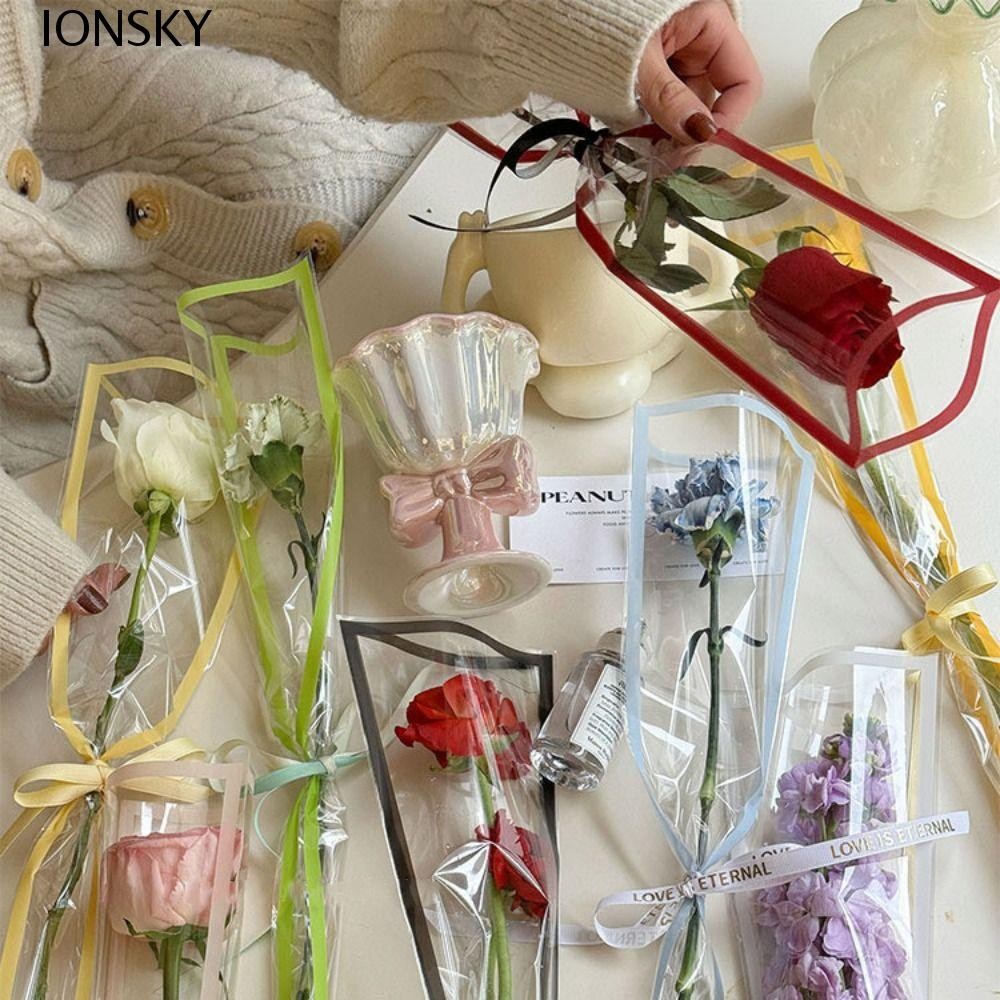 Ionsky 50 ชิ้นถุงบรรจุดอกไม้,กระดาษห่ออุปกรณ์แพ็คเกจกันน้ํา,ถุงพลาสติก DIY โปร่งใสช่อดอกไม้บรรจุวัสดุวันวาเลนไทน์