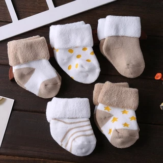 Kiddiezoom ถุงเท้าผ้าฝ้ายสําหรับเด็กทารกชายหญิง 5 ชิ้น ถุงเท้าเด็กทารกแรกเกิด 0-12M