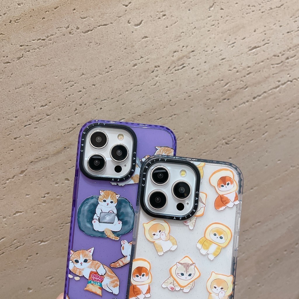 ◐ Mofusand Shark สตรอเบอร์รี่สีส้ม Cat Casetify เหมาะสําหรับ iPhone16ProMax ใช้งานร่วมกับ iP16Pro เค