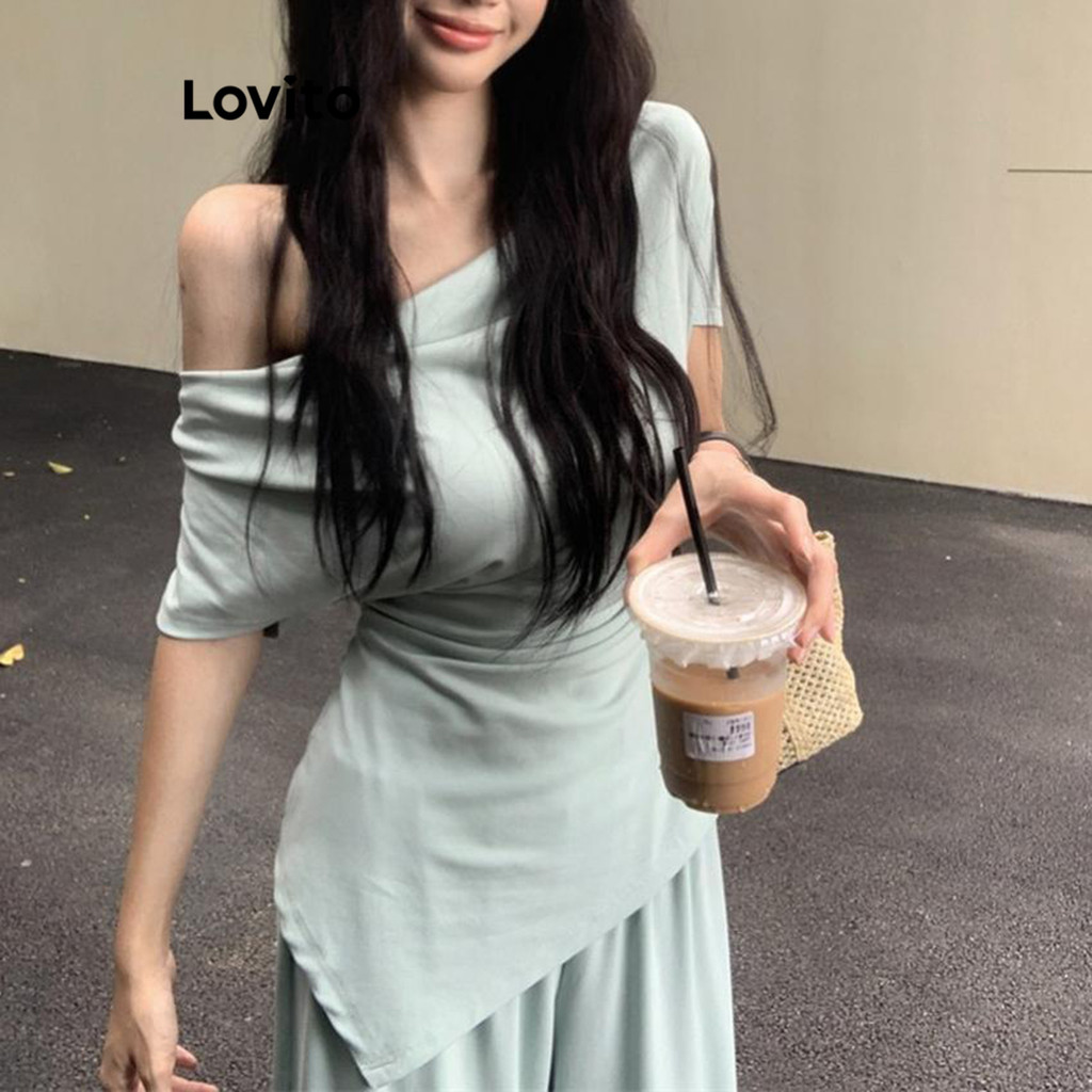 Lovito เสื้อไหล่เย็นธรรมดาหรูหราหรือแจ็คเก็ตสำหรับผู้หญิง LNA69123