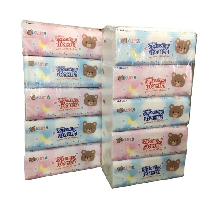 KUMA 1หิ้ว5ห่อ กระดาษทิชชู่เช็ดหน้า 168 แผ่น หนา 2 ชั่น