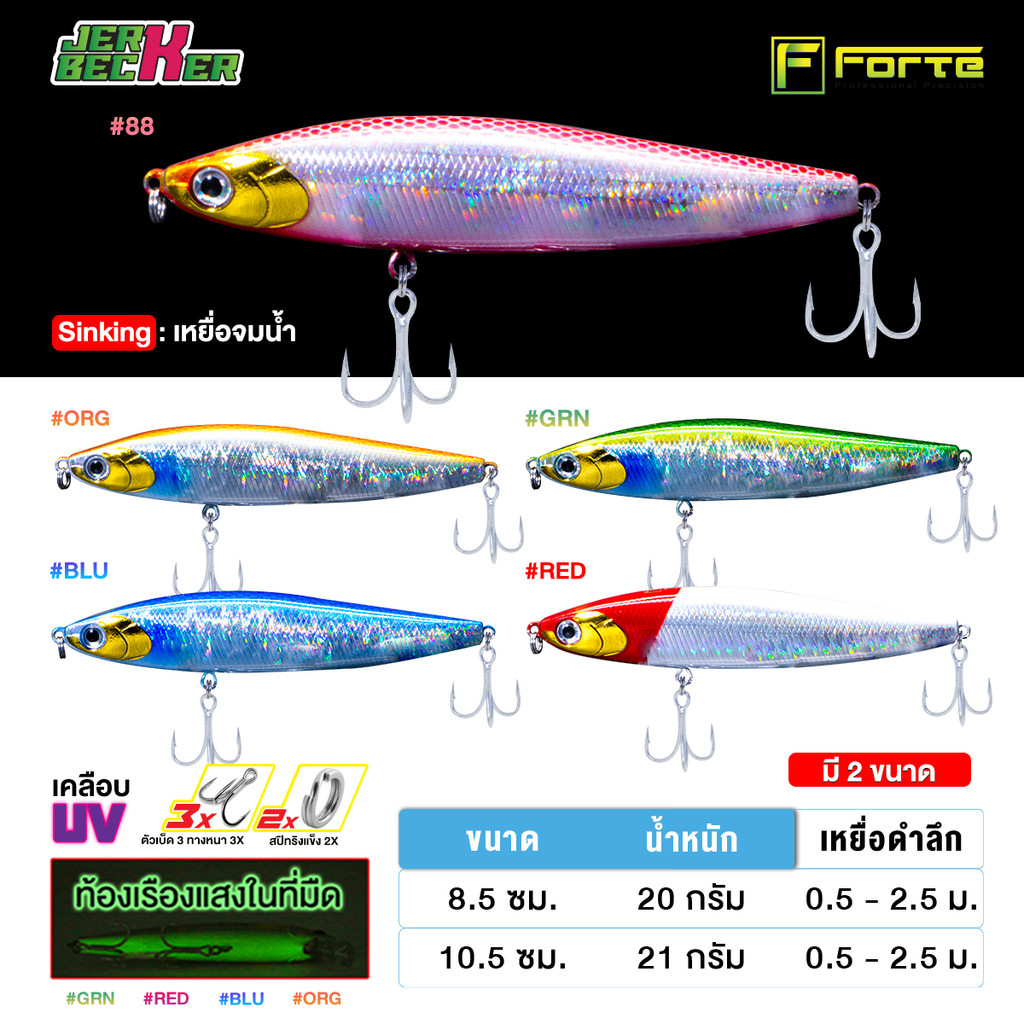 เหยื่อปลอมตกปลา เคลือบUV รุ่น JerkBecker ขนาด 8.5cm/10.5cm น้ำหนัก 20g/21g