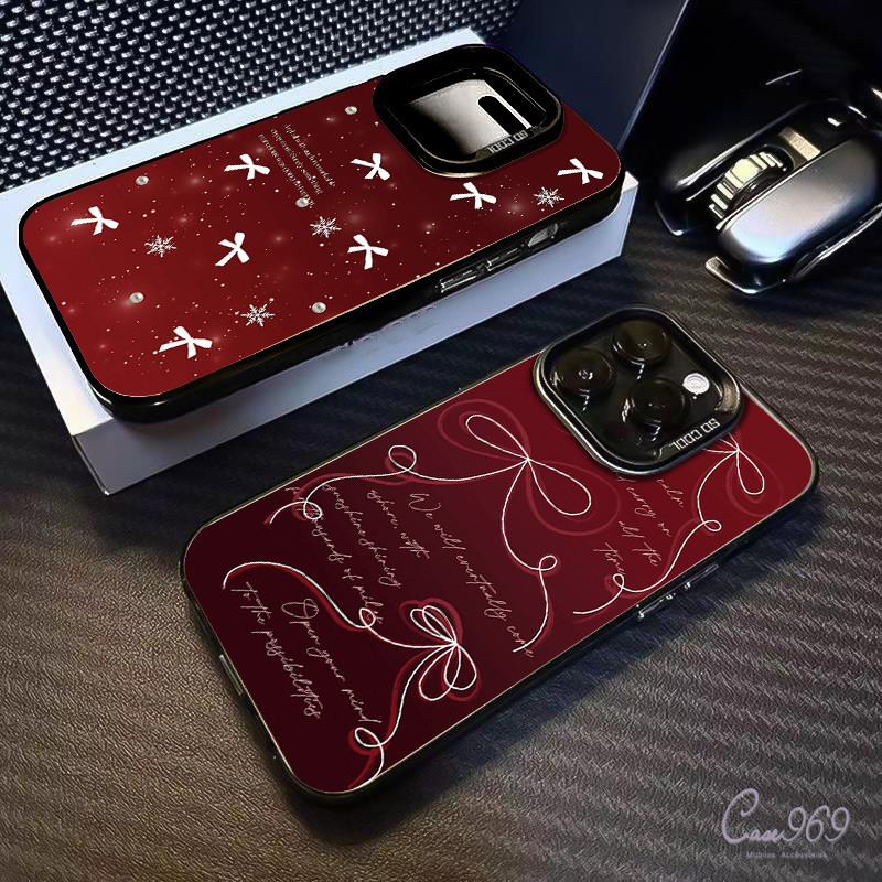 ปีใหม่ โบว์สีแดง ป้ายตัวอักษร เคสไอโฟน IPhone 15 16 12 13 11 14 Pro Max 7Plus 7 16 8 15 Plus X XR XS Max SE 2020 เคส