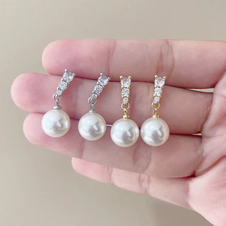 [หนีบ, เจาะ] ต่างหูห้อยมุก สีเงิน สีทอง แบบเจาะเข็มเงิน 925 สำหรับคนไม่เจาะหู แป้นใสหนีบสบาย ใส่ได้ทั้งวัน
