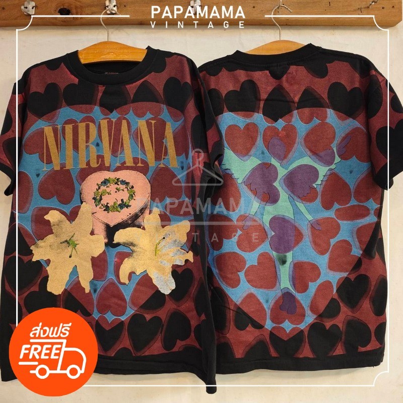 [ NIRVANA ] OVP โอเวอร์ปรินท์ Nirvana Heart Shaped Box  ผ้า100 ฟอกนุ่ม วินเทจ Vtg.Nirvana HSB papama