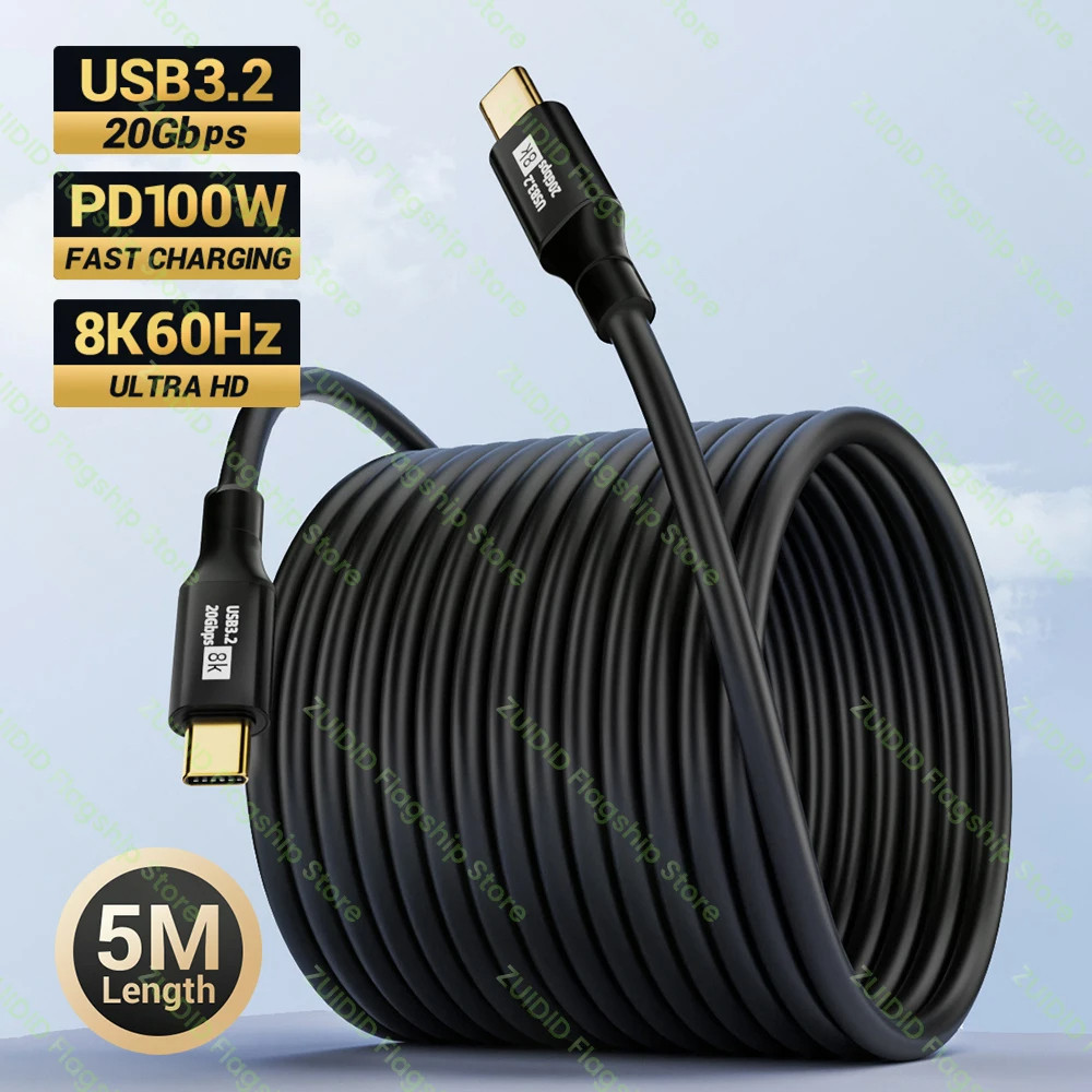 5M USB 3.2 20Gbps ThunderBolt 3 ประเภท C ถึง Type C สาย 8K @ 60Hz PD100W USB-C สายสําหรับ iPhone 15 