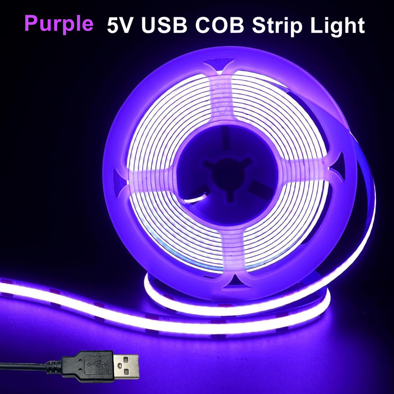 สีม่วง 5V USB LED Strip ริบบิ้นยืดหยุ่นสําหรับ DIY Decor สีขาว ชมพู เหลือง น้ําแข็งฟ้า แดง เขียว