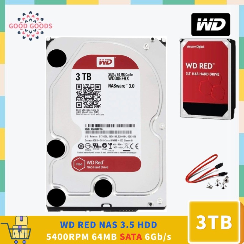 สําหรับ WD Red NAS 3.5 HDD 3TB WD30EFRX 5400RPM 64MB SATA 6Gb/s ฮาร์ดไดรฟ์ภายในไดรฟ์เปลือย