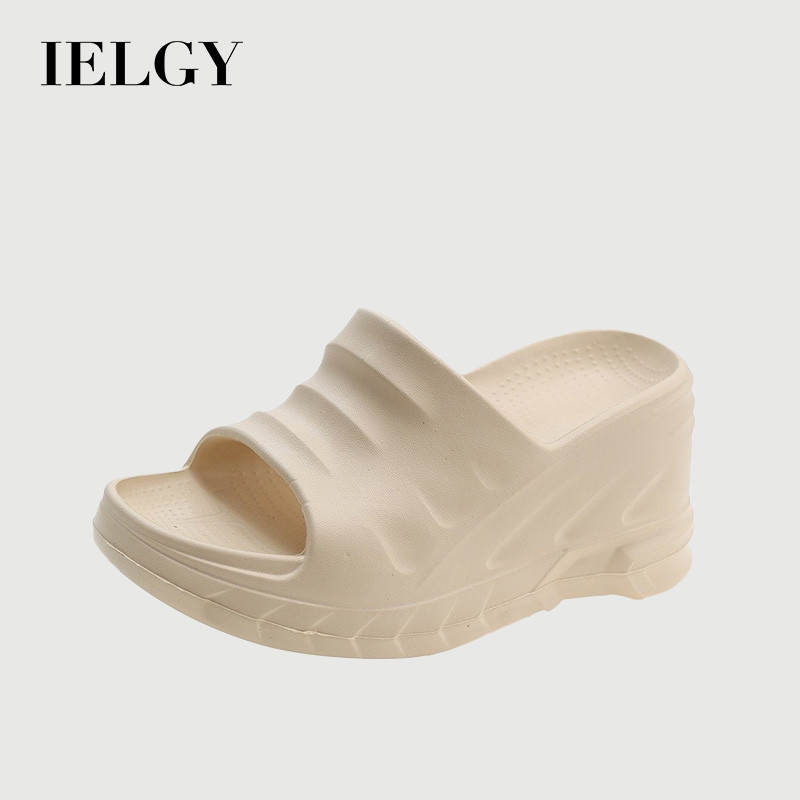 IELGY รองเท้าแตะผู้หญิงสีทึบส้นลิ่มที่เรียบง่ายเพิ่มรองเท้าแตะที่ทนต่อการสึกหรอ