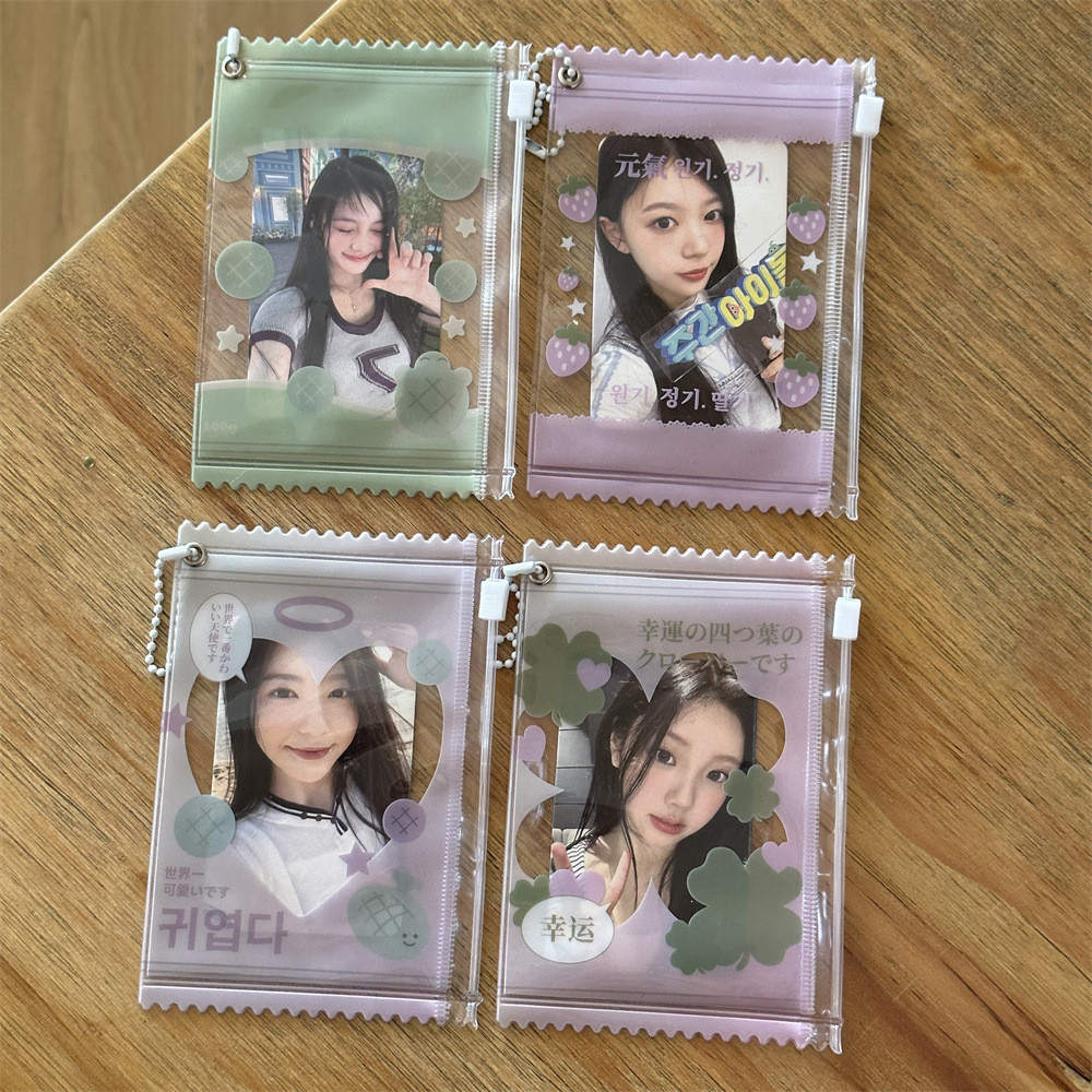Ins Strawberry Four-Leaf Clover 10 ซม.การ์ดขนาดเล็กกระเป๋าซิปPolaroid Bar Candy Bag Grain Display Card Holderจี้
