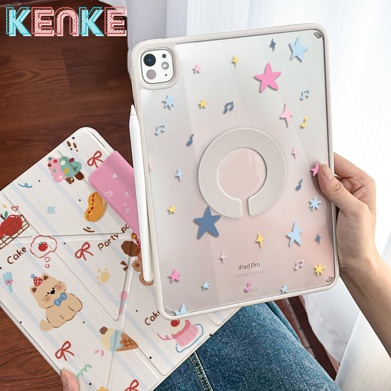 KENKE น่ารัก, ใส, เคสแท็บเล็ต, 2-in-1, เคสอะคริลิคที่ถอดออกได้, พร้อมตัวล็อค,for iPad 2025 Gen 11 10th Gen Mini 6 Mini 7 A17 Pro M2 Air6 11 นิ้ว M3 Air7 13 เคส ipad air 5 4 iPad Pro 11 (2020/2021/2022) Gen 9 8 7 (10.2) เคสไอแพดเด็ก