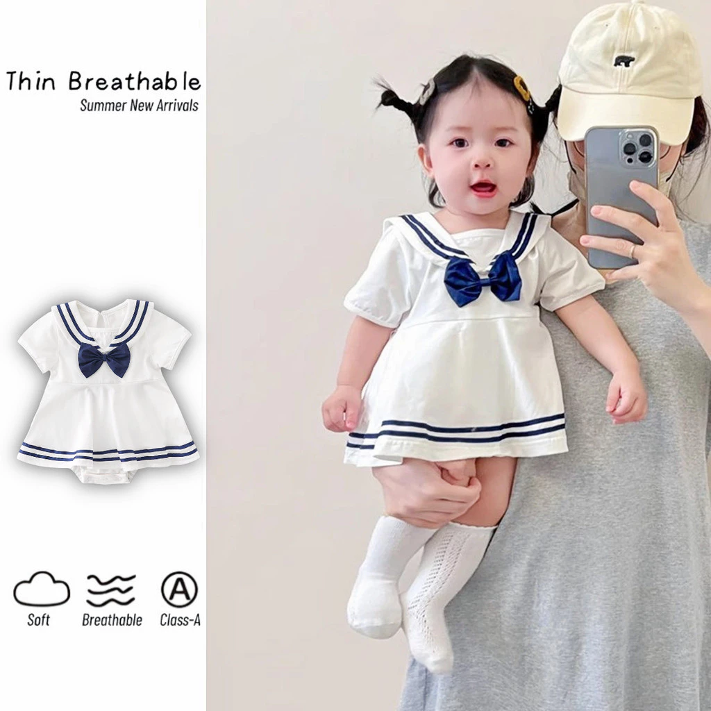 ฤดูร้อนใหม่สาววิทยาลัยสไตล์สามเหลี่ยม ชุดรอมเปอร์ 0-28 เดือนผ้าฝ้ายแท้น่ารักสไตล์เจ้าหญิงผายลมชุดบอดี้สูท