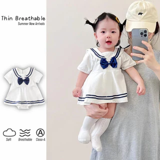 ฤดูร้อนใหม่สาววิทยาลัยสไตล์สามเหลี่ยม ชุดรอมเปอร์ 0-28 เดือนผ้าฝ้ายแท้น่ารักสไตล์เจ้าหญิงผายลมชุดบอดี้สูท
