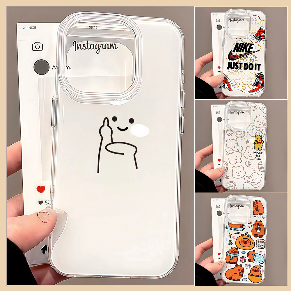 เคสมือถือ For iPhone 11 15 16 14 13 12 Pro Max X XS XR 13 Pro 15 16 Plus Case หมีการ์ตูนน่ารัก ครีม IMD แบบนิ่ม TPU เคส