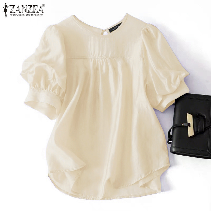 ZANZEA เสื้อเบลาส์แขนพัฟสั้น สไตล์เกาหลีสำหรับผู้หญิง