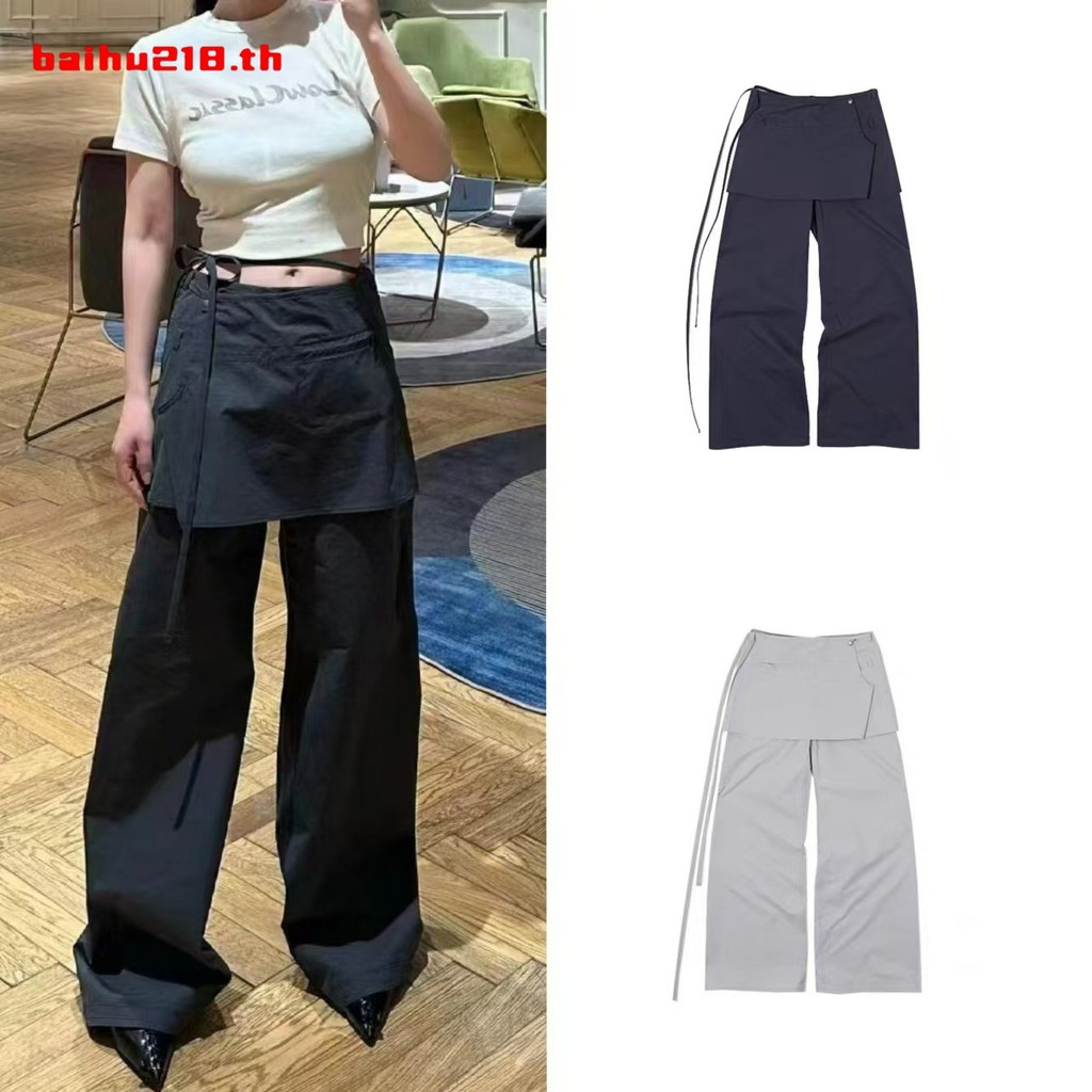 [SR-STUDIO] ต่ำ CLASSIC สปอตยิงจริง24ต้นฤดูใบไม้ร่วงใหม่เกาหลีปลอมสองชิ้นเอวสูงห้อยคอตรงกางเกงกระโปร