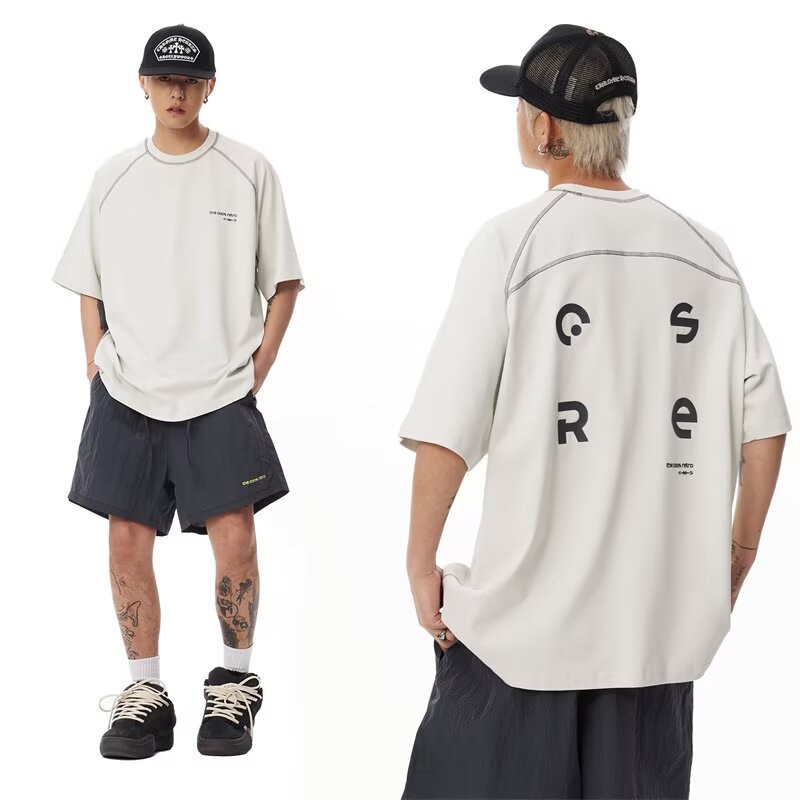 PannoFluxus เสื้อยืดผู้ชายแขนสั้นแฟชั่นย้อนยุคอเมริกันสไตล์สตรีทคุณภาพสูงสไตล์เป็นกลาง