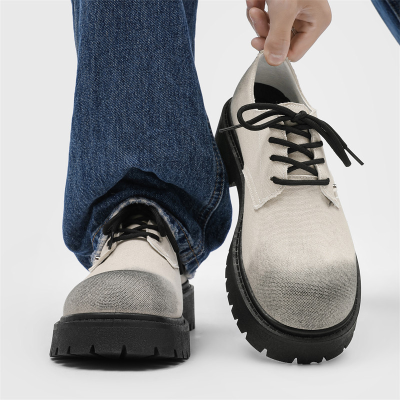 รองเท้าหนังส้นสูงผู้ชาย รองเท้าหนังส้นสูงผู้ชาย รองเท้าหนัง Big Toe Retro สไตล์อังกฤษรองเท้าหนังขนาดเล็กรองเท้าหนังผู้ชายหนา Soled รองเท้าหนังเพิ่มความสูงรองเท้าหนัง Lace-Up รองเท้าหนัง