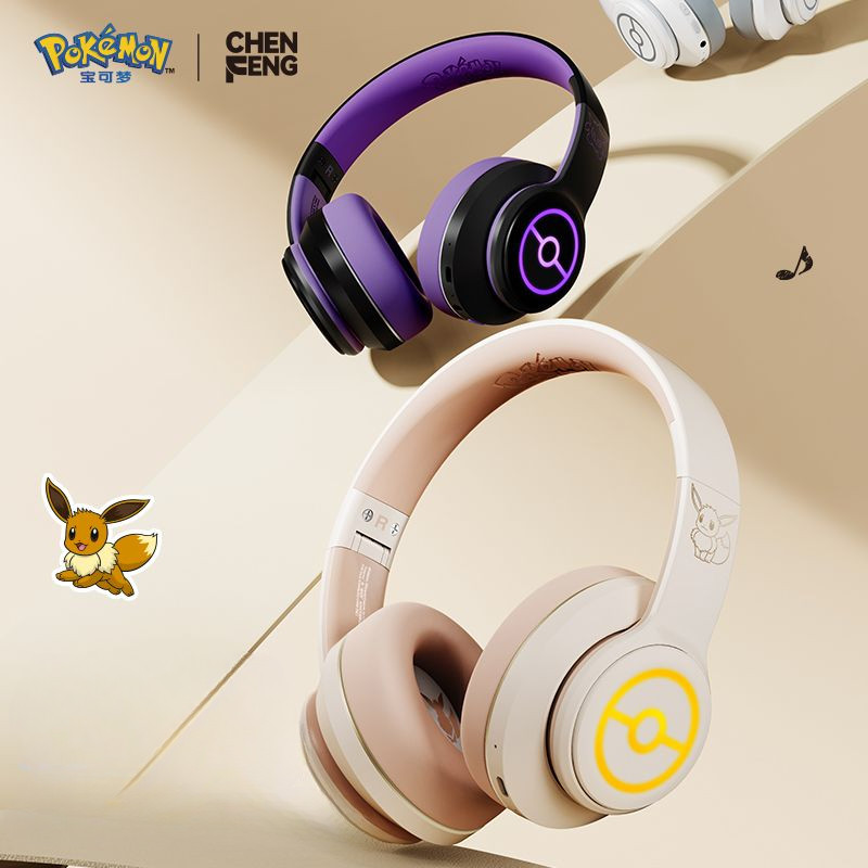 Pokemon PM03 Series ไร้สายบลูทูธ 5.4 หูฟัง RGB Gengar Eevee Vulpix ไฮไฟคุณภาพเสียง Long Endurance ชุดหูฟังลดเสียงรบกวนแบบพับได้
