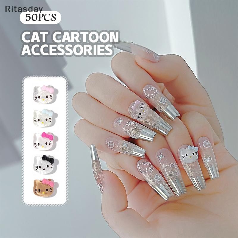 Ritasday 50 ชิ้น Hello Kitty อุปกรณ์เล็บ Cinnamoroll อุปกรณ์ตกแต่งเล็บ Patch ตกแต่ง DIY สามมิติเล็บเครื่องประดับเจาะใหม่