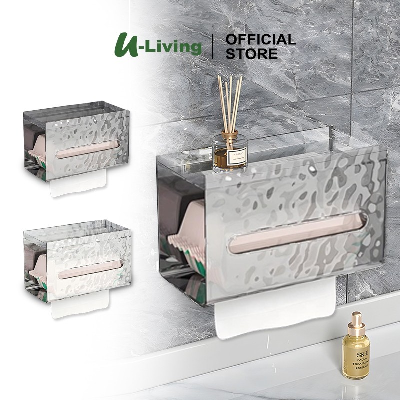 U-Living กล่องทิชชู่ติดผนัง 2-in-1 ที่วางกระดาษทิชชู่ลายน้ําแข็งกล่องเก็บทิชชู่ในห้องน้ํา KT004