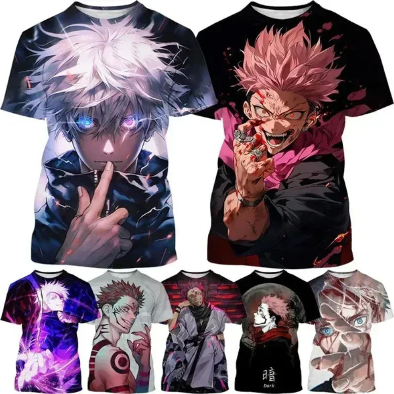 2025 jujutsu Kaisen กราฟิกเสื้อยืด gojo Satoru 3D พิมพ์รูปแบบ Casual Harajuku streetwear สำหรับชาย
