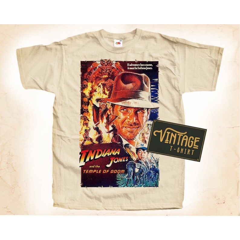 Indiana Jones and the Temple of Doom T shirt Tee Natural Vintage Cotton Movie Poster All Sizes S M L