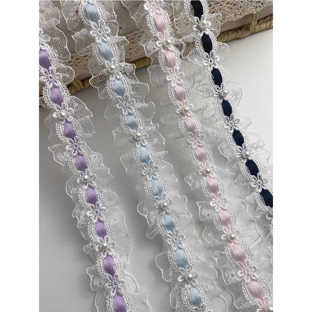 ◇เครื่องประดับลูกไม้◇ โบว์ลูกไม้สองชั้นทําเองลูกไม้ลูกไม้จีบแฮนด์เมดตกแต่งผู้ถือบัตรปวดกระเป๋าอุปกรณ์เสริมวัสดุเสื้อผ้าเด็ก