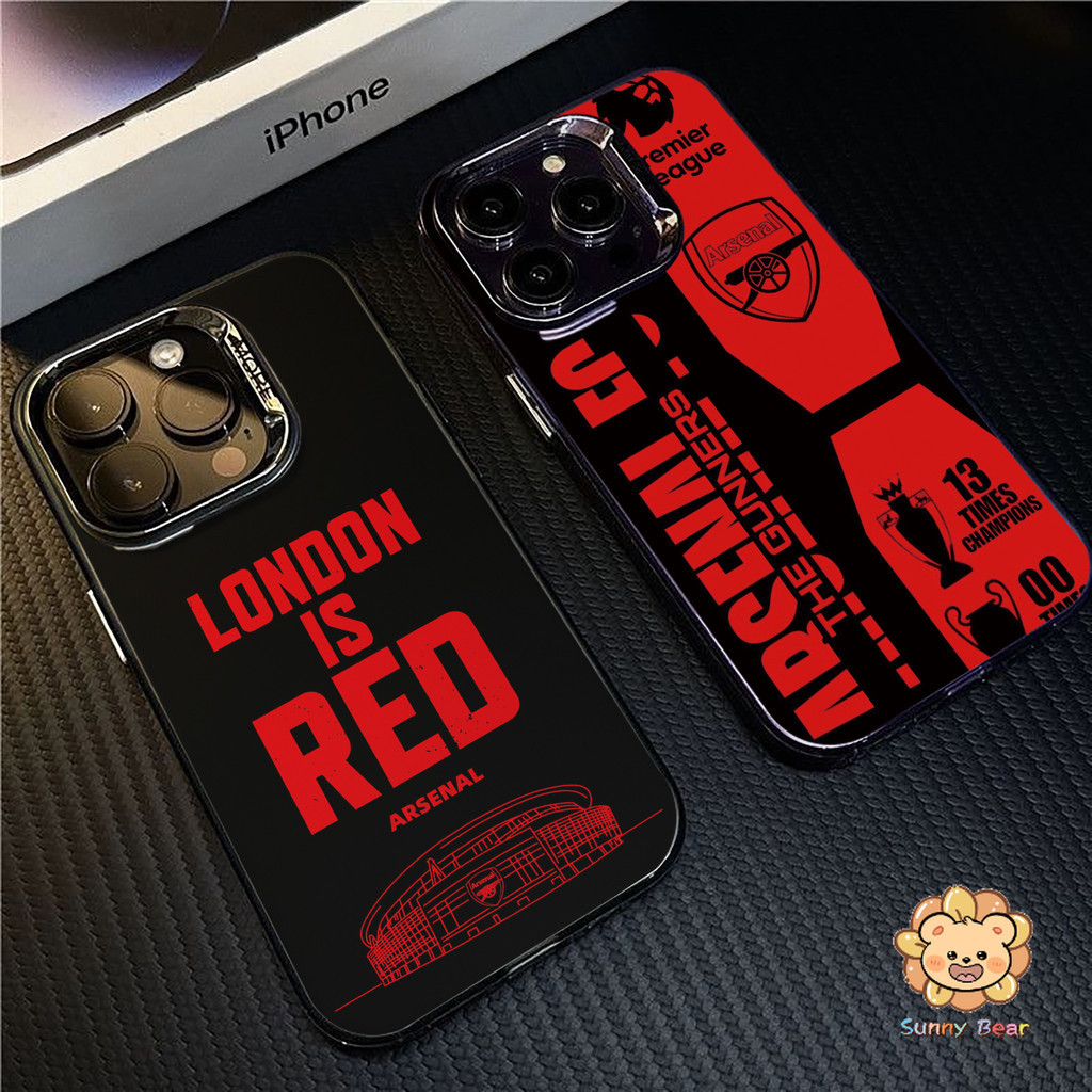 เคสไอโฟนiPhone 16 Pro Maxอาร์เซนอล ฟุตบอลคลับSimple สีทึบ Frosted Electroplate เลนส์ป้องกันเคสโทรศัพท์สําหรับ iPhone 16 Pro Max 15 11 7plus 14 12 13 7 8 Plus XR XS