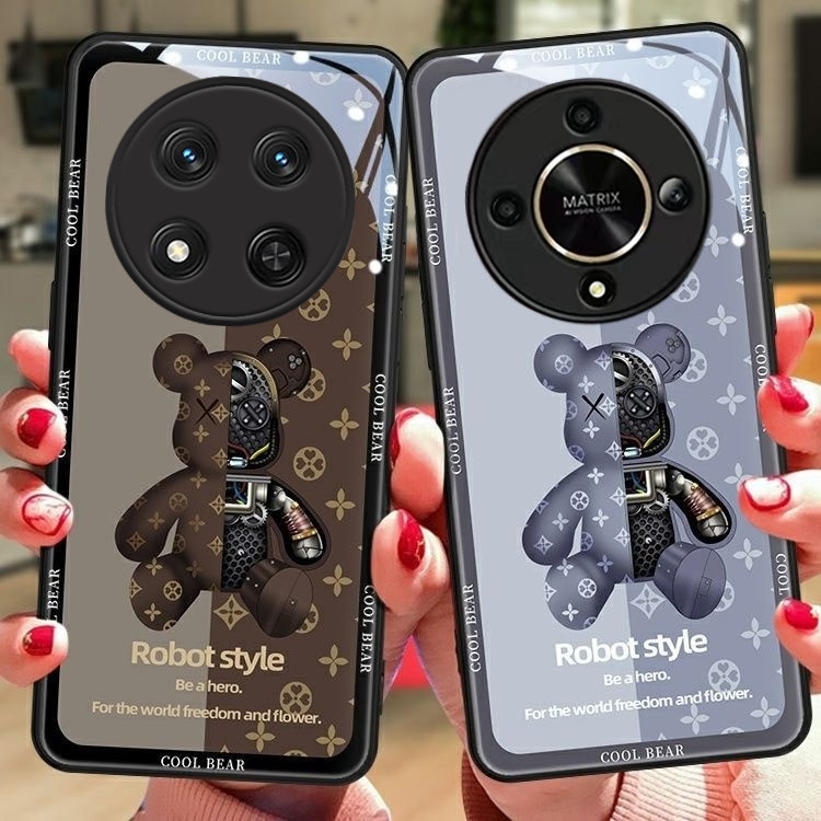 เคส Honor X9C X9B 5G เคสโทรศัพท์มือถือแบบแก้ว กันกระแทก ลายการ์ตูนหมี หรูหรา สําหรับ