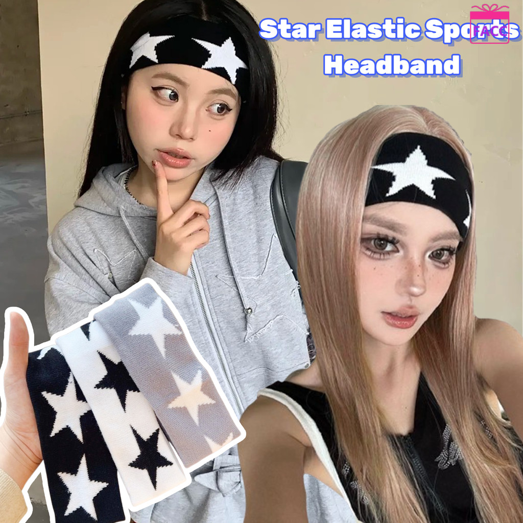 Ins เกาหลี Star Jacquard กีฬาแถบคาดศีรษะ - ยืดหยุ่นสูง Breathable Pentagram ฟิตเนสผม Band - Creative พิมพ์ถัก Headwear สําหรับผู้หญิง