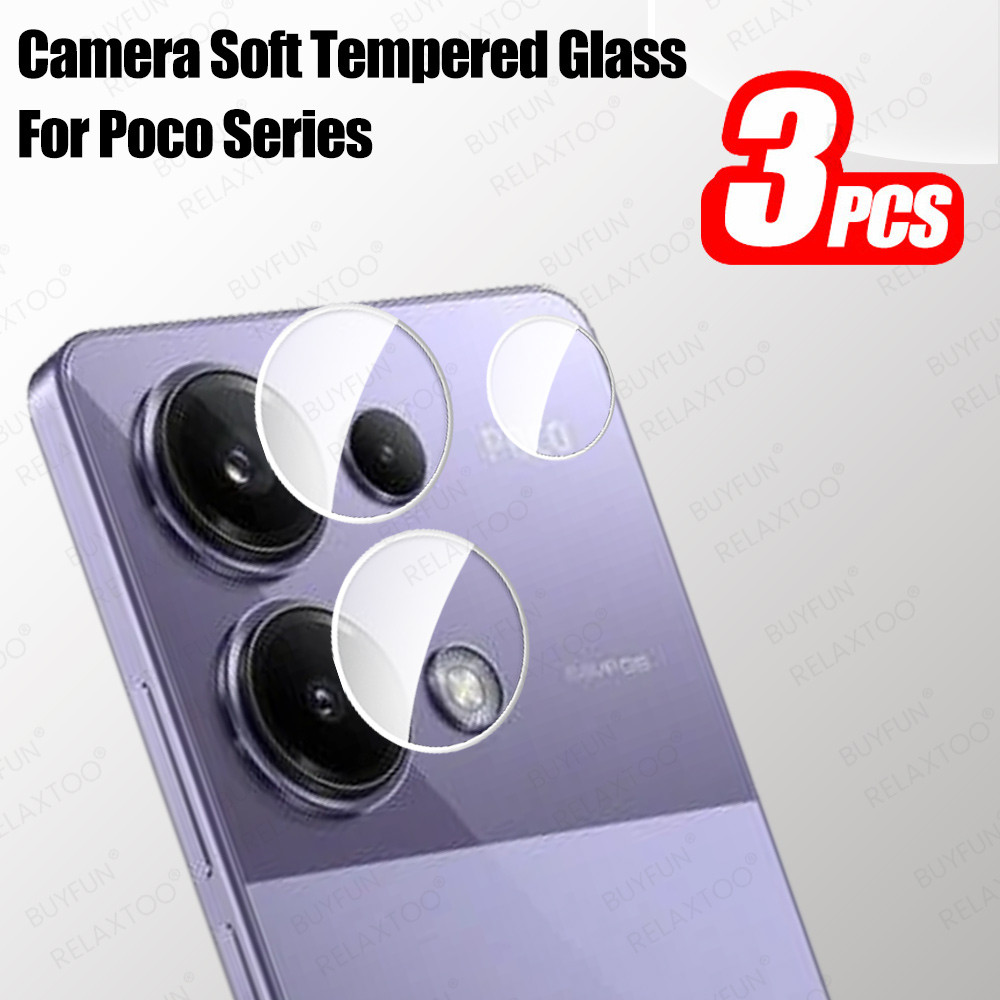 3 ชุดป้องกันกล้องสําหรับ Xiaomi Poco M6 Pro กระจกนิรภัยนุ่ม Poco X6 X7Pro PocoX6 PocoF6 X6Pro โทรศัพท์เลนส์ฟิล์ม