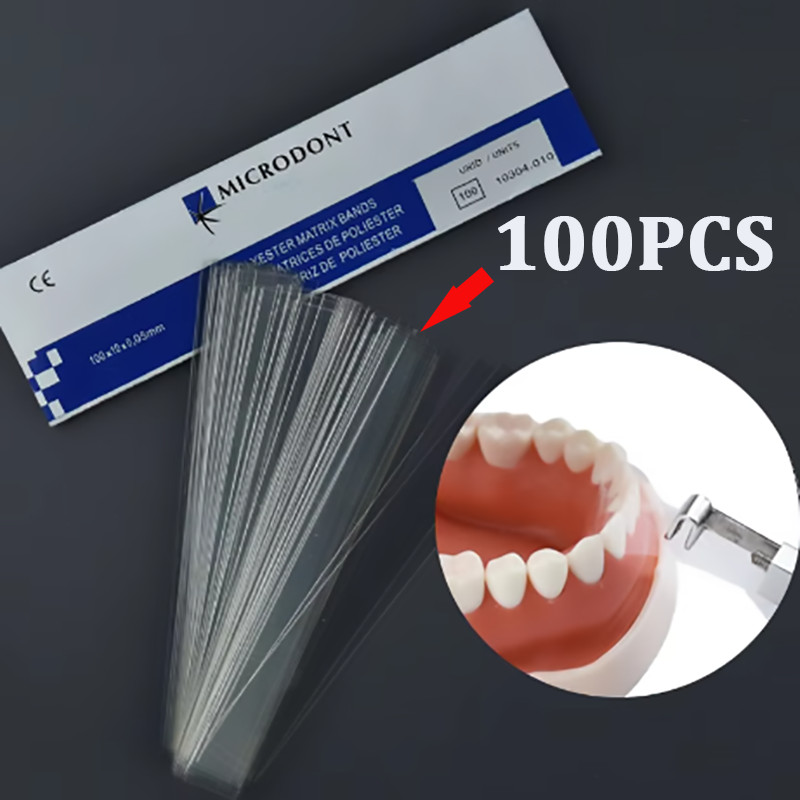 100 ชิ้น/กล่องทันตกรรมโพลีเอสเตอร์ Matrix Bands ทันตกรรมวัสดุทางคลินิก Matrices ไม่มี Matrix Retainer ทันตแพทย์วัสดุสิ้นเปลือง