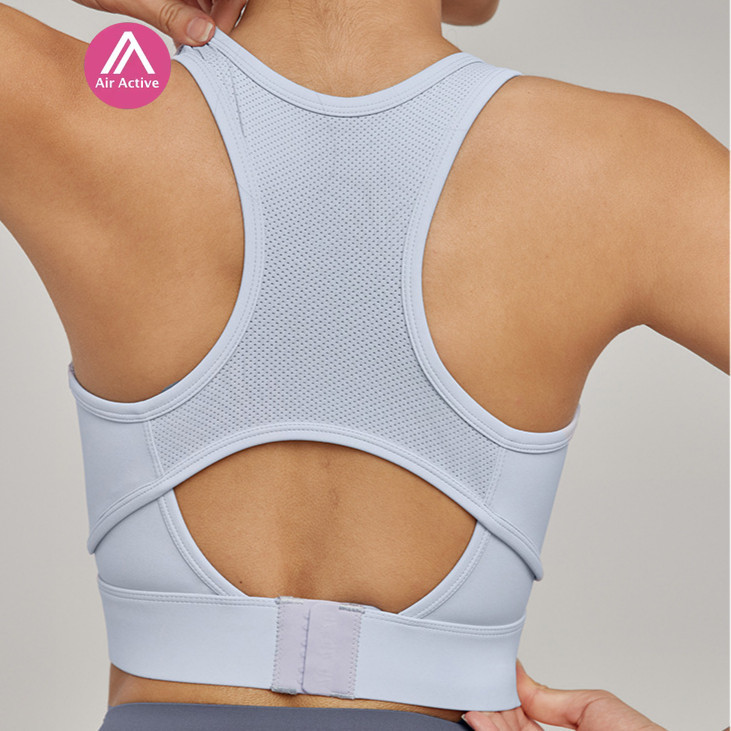 Yoga Sports Bra Fixed Pads Back Buckle Cool Fabric Medium Support
