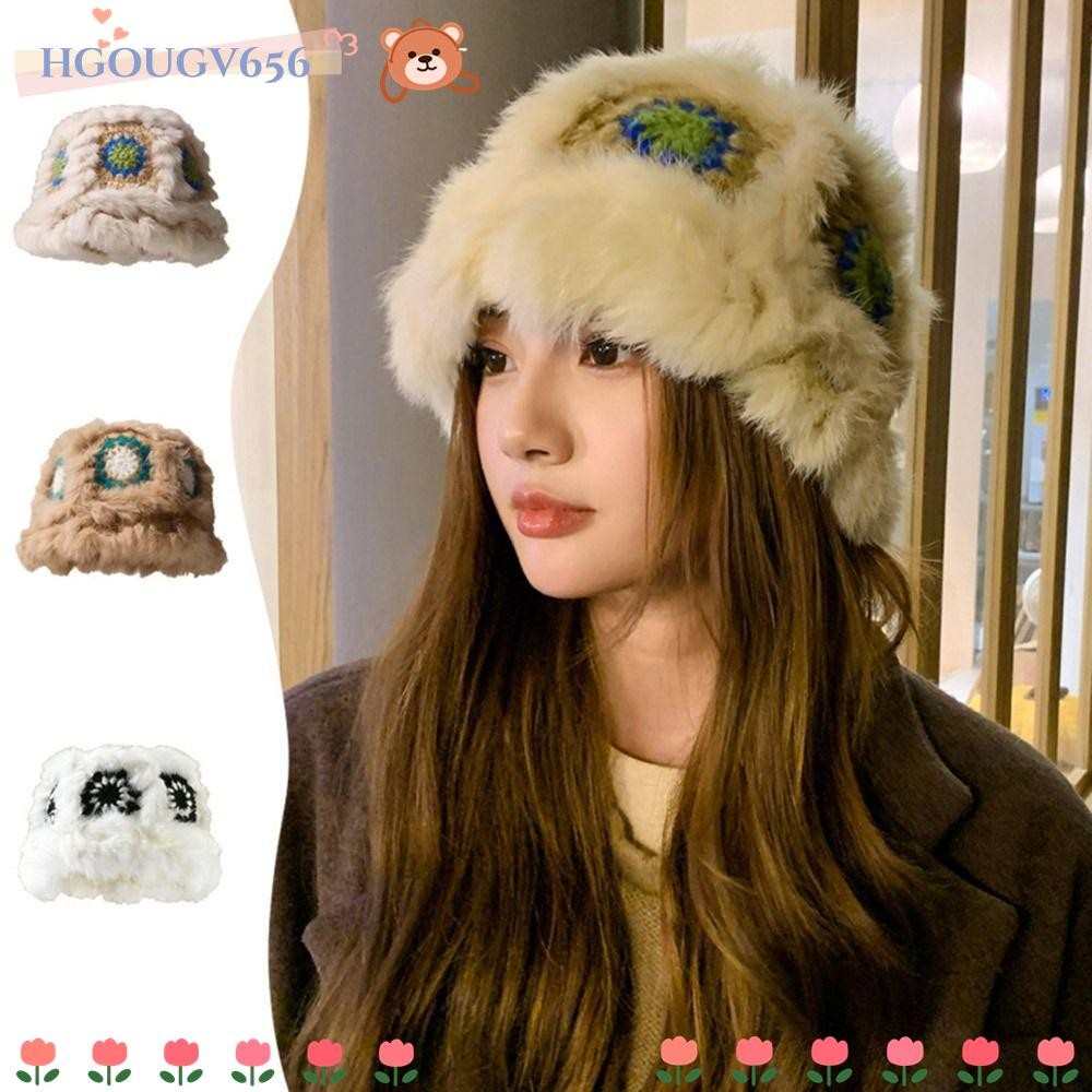 Hgougv656 Winter Bucket Hat, Fuzzy Ear Protection Womens Warm Hat, Outdoor Korean Style Wind Plush F