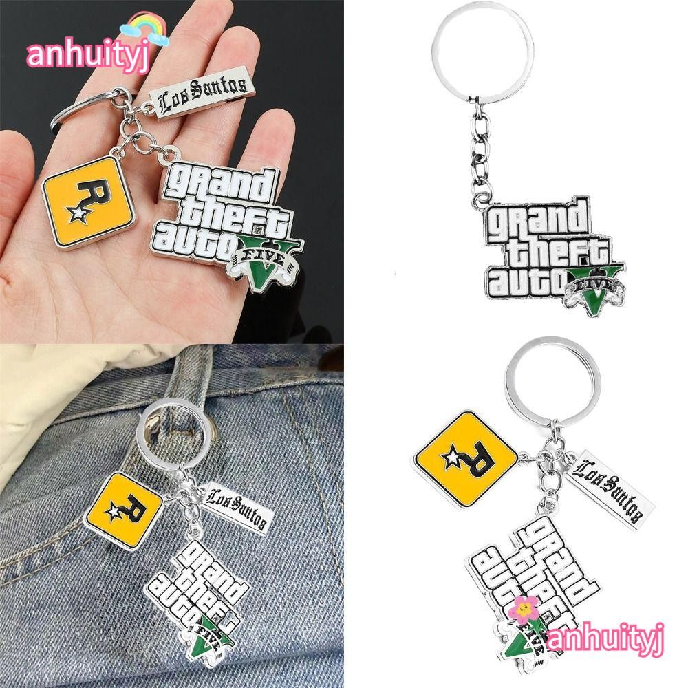 Anhuityj เกม PS4 GTA5 พวงกุญแจ, GTA V Grand Theft Auto 5 Star Muti Key Holder, รถจี้พวงกุญแจกระเป๋าแฟชั่นจี้เครื่องประดับผู้ชายผู้หญิง
